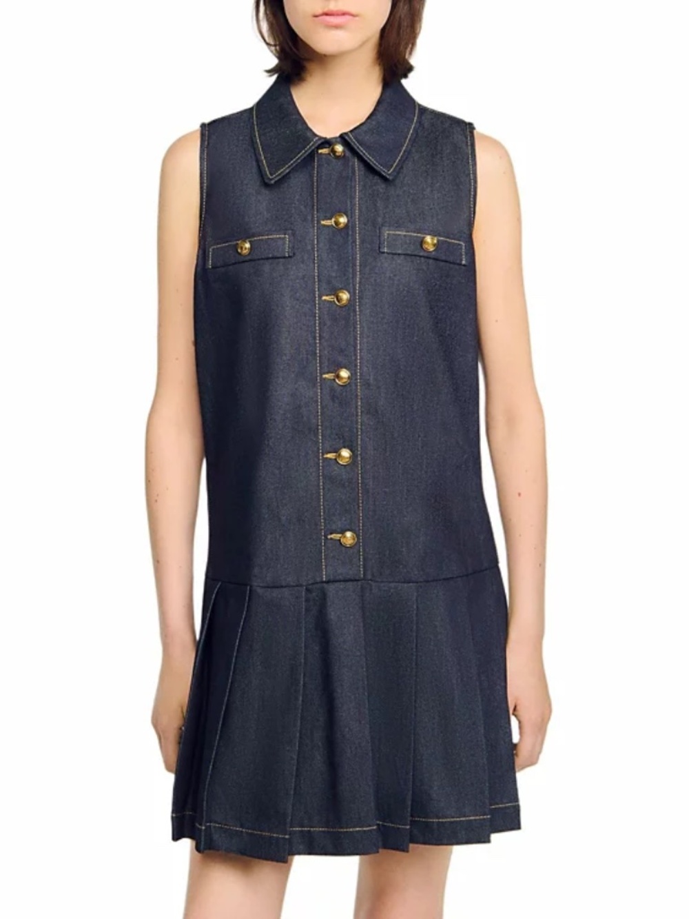 Virgie Button Front Mini Denim Dress
